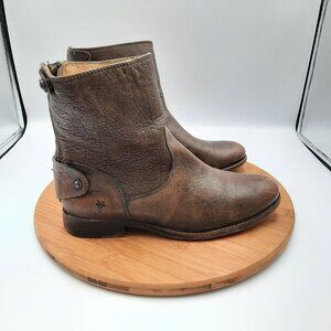 Frye Melissa Button Zip Womens Size 7.5 Boots Brown Leather Short Ankle Riding